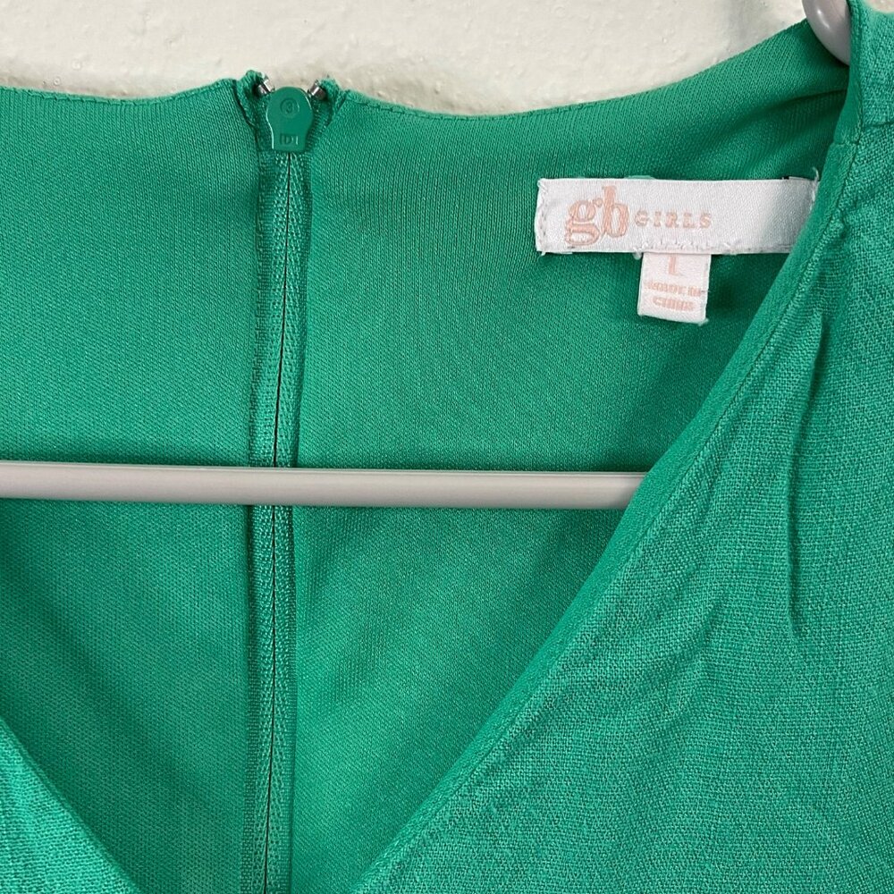 Girls Green Puff Sleeve Wrap Dress With Ruffled Hem & Belt by GB Girls - Picture 6 of 15